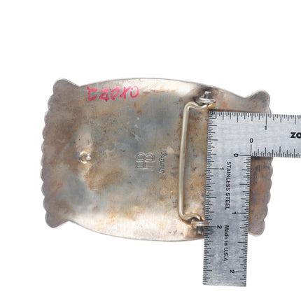 Big Henry Baca Navajo sterling silver turquoise cluster chiseled belt buckle