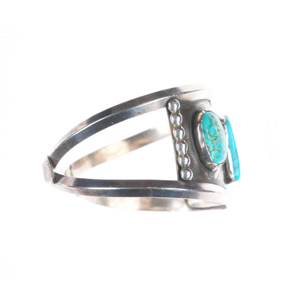 7.1" 50's-60's Vintage Navajo sterling silver turquoise 3 stone cuff bracelet