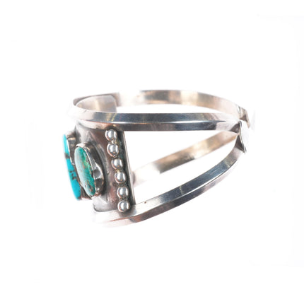 7.1" 50's-60's Vintage Navajo sterling silver turquoise 3 stone cuff bracelet