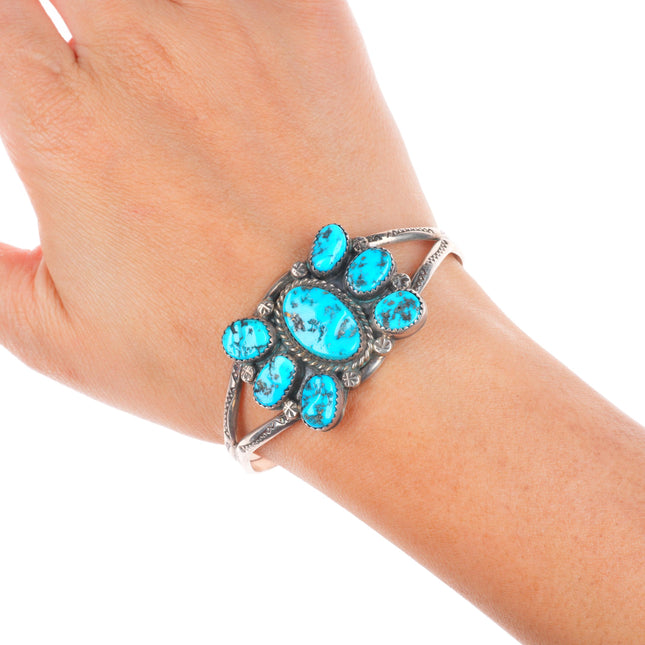 6.5" Vintage SS Navajo sterling silver Kingman turquoise butterfly cuff bracelet