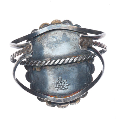 6.25" Tommy Moore Navajo sterling silver Kingman turquoise cluster cuff bracelet