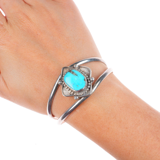 6.5" Vintage Navajo sterling silver turquoise split shank cuff bracelet