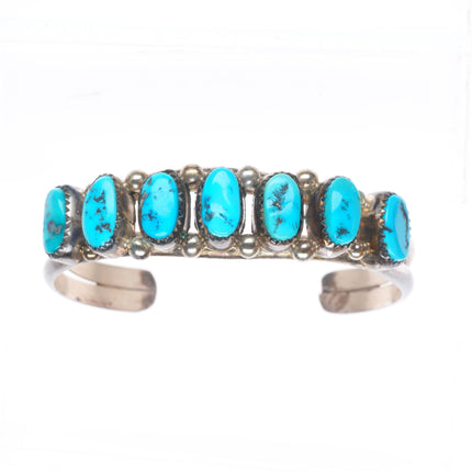 6.3" Vintage Navajo Kingman turquoise sterling silver row cuff bracelet