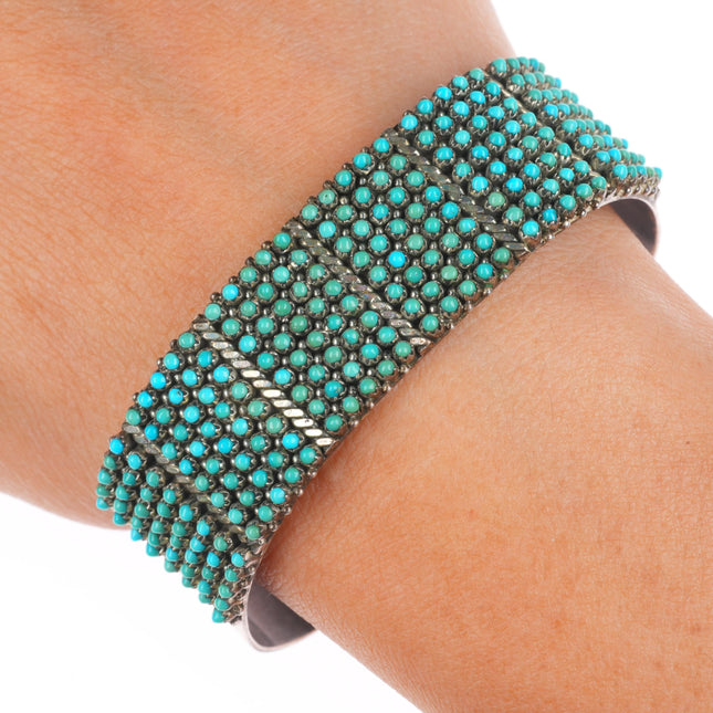 6.6" Stephen Haloo Zuni sterling silver snake eye turquoise cuff bracelet