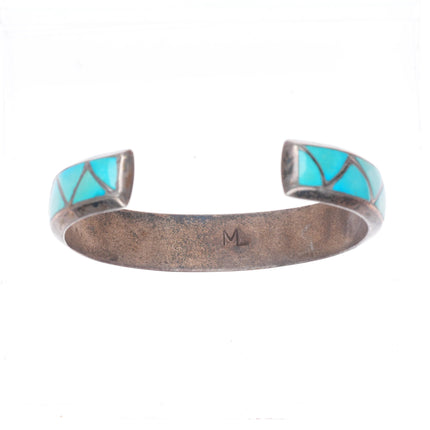 6" vintage Milton Lasiloo Zuni sterling silver turquoise inlay cuff bracelet