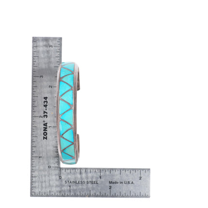6" vintage Milton Lasiloo Zuni sterling silver turquoise inlay cuff bracelet