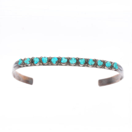 6.5" Vintage c1950's Zuni sterling silver carved turquoise row cuff bracelet
