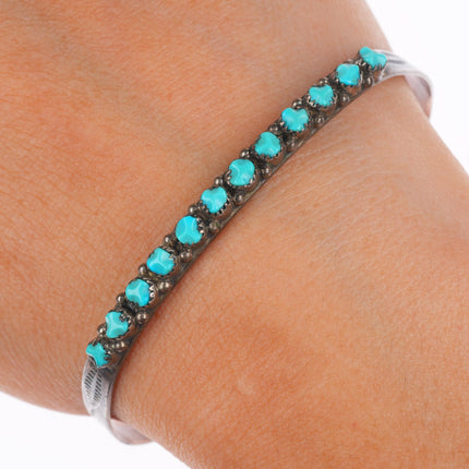 6.5" Vintage c1950's Zuni sterling silver carved turquoise row cuff bracelet