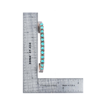 6.5" Vintage c1950's Zuni sterling silver carved turquoise row cuff bracelet