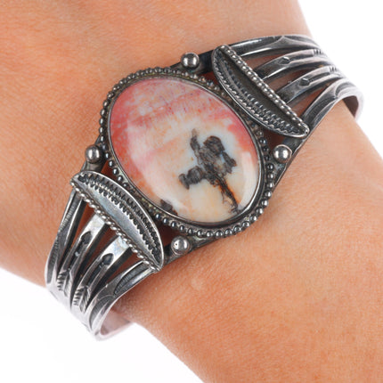 6.8" 30's-40's Vintage Navajo sterling silver petrified wood cuff bracelet