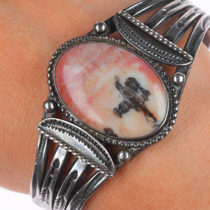 6.8" 30's-40's Vintage Navajo sterling silver petrified wood cuff bracelet