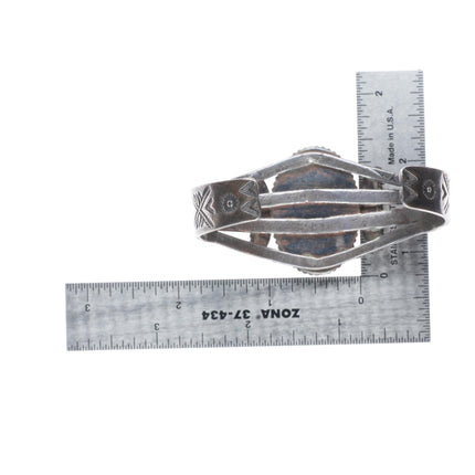 6.8" 30's-40's Vintage Navajo sterling silver petrified wood cuff bracelet