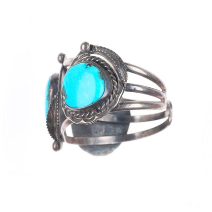 5.75" Vintage Navajo sterling silver 3 stone turquoise cuff bracelet