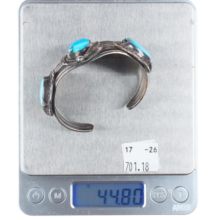 5.75" Vintage Navajo sterling silver 3 stone turquoise cuff bracelet