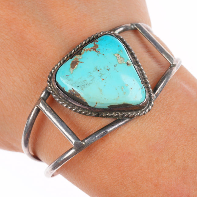 6.1" Vintage Navajo sterling silver split shank turquoise cuff bracelet