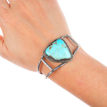 6.1" Vintage Navajo sterling silver split shank turquoise cuff bracelet