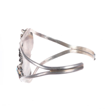 6.5" Vintage Navajo sterling silver turquoise split shank feather cuff bracelet