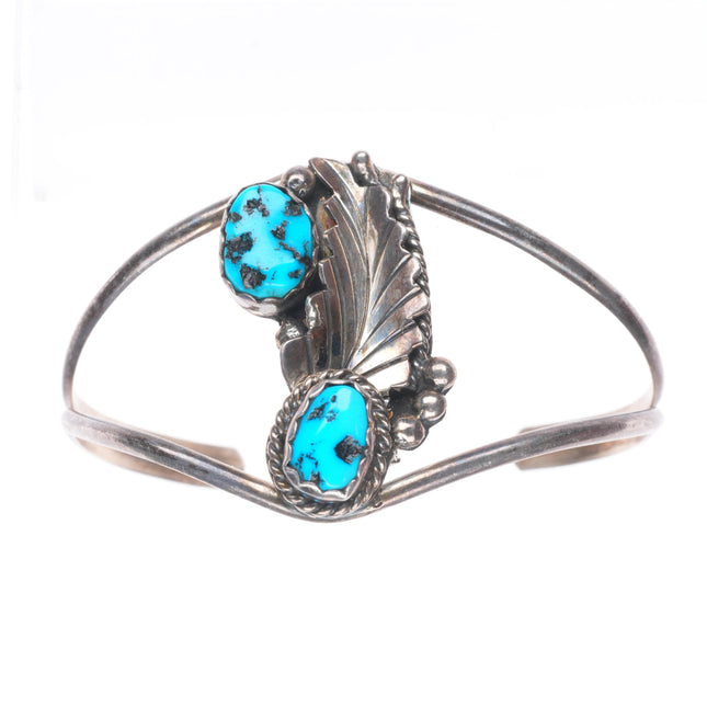 6.5" Vintage Navajo sterling silver turquoise split shank feather cuff bracelet