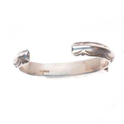 6.25" Vintage Navajo sterling silver turquoise carinated stamped cuff bracelet