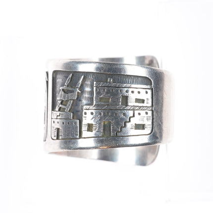 6.5" Bobby Secakuku Hopi overlay Kachina/pueblos cuff bracelet sterling silver