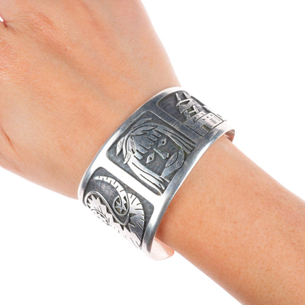 6.5" Bobby Secakuku Hopi overlay Kachina/pueblos cuff bracelet sterling silver