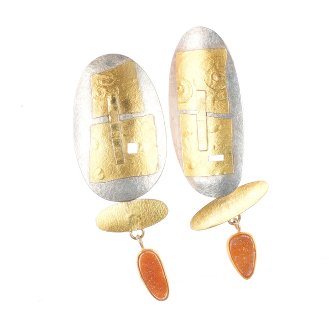 Retro Sydney Lynch Sterling silver Druzy quartz gold overlay earrings