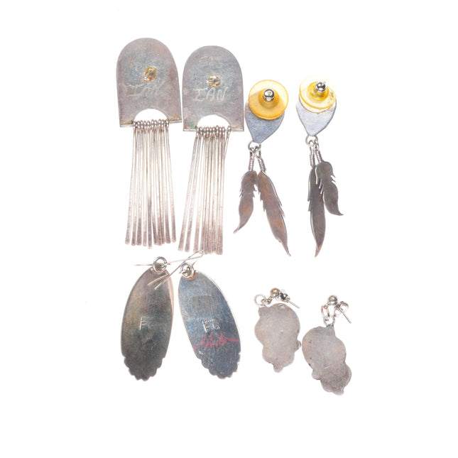 Vintage Navajo/southwest modernist sterling silver turquoise/coral earring lot