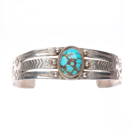 7.1" 20's-30's Vintage Navajo ingot silver whirling logs turquoise cuff bracelet