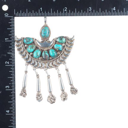 Lee and Mary Weebothee Zuni sterling silver high grade turquoise pendant