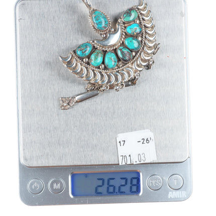 Lee and Mary Weebothee Zuni sterling silver high grade turquoise pendant