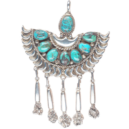 Lee and Mary Weebothee Zuni sterling silver high grade turquoise pendant