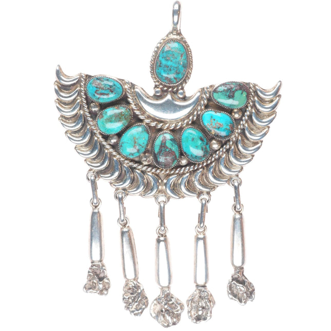 Lee and Mary Weebothee Zuni sterling silver high grade turquoise pendant