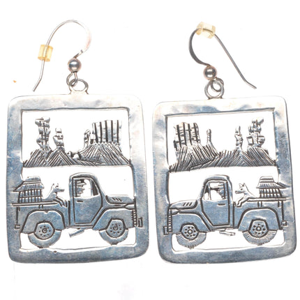 Clarence Lee Navajo sterling silver pickup truck storyteller earrings