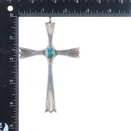 Big Vintage high grade turquoise Navajo sterling silver cross pendant