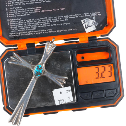 Big Vintage high grade turquoise Navajo sterling silver cross pendant