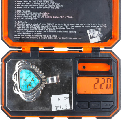 Vintage RG Navajo sterling silver high grade turquoise pendant