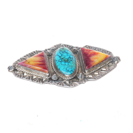 David Reeves Navajo sterling silver turquoise, spiny oyster pendant/pin/brooch