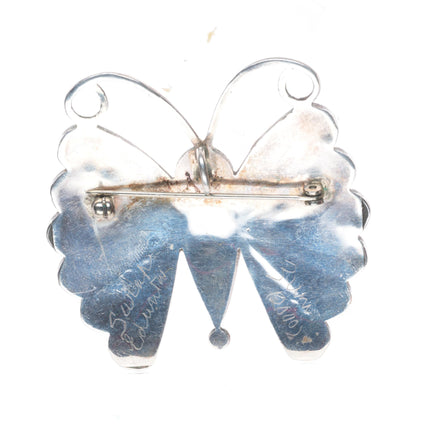 Zuni sterling silver turquoise/coral inlay butterfly pendant/pin/brooch