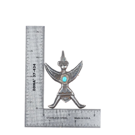 c1930's Zuni sterling silver cast knifewing pin/brooch with turquoise