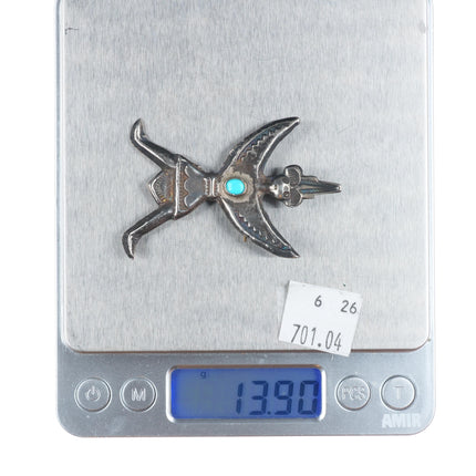 c1930's Zuni sterling silver cast knifewing pin/brooch with turquoise