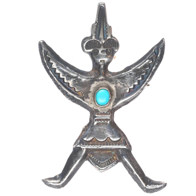 c1930's Zuni sterling silver cast knifewing pin/brooch with turquoise