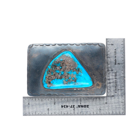 50's-60's Vintage Navajo hand stamped sterling silver turquoise belt buckle