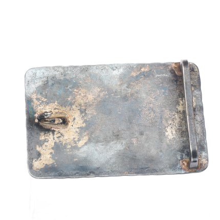 50's-60's Vintage Navajo hand stamped sterling silver turquoise belt buckle
