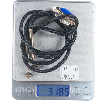 Vintage Navajo MG sterling silver blue jasper shadowbox bolo tie