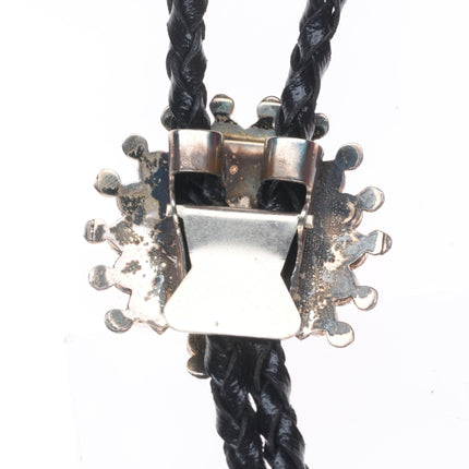 Vintage Zuni sterling silver sunface shell/turquoise inlay bolo tie