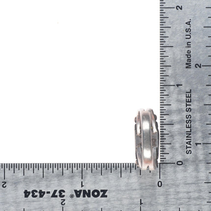 sz8 Antique Navajo ingot silver square turquoise ring beaded accents