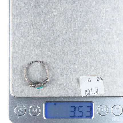 sz8 Antique Navajo ingot silver square turquoise ring beaded accents