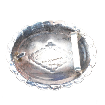 Vintage Taos Pueblo Sterling silver concho style belt buckle w/turquoise