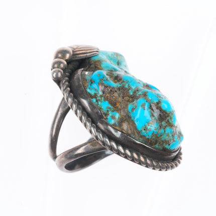 sz11 Huge vintage Navajo sterling silver men's ring with nice turquoise nugget