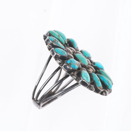 sz11 c1930 Big vintage Zuni high grade turquoise cluster sterling silver ring